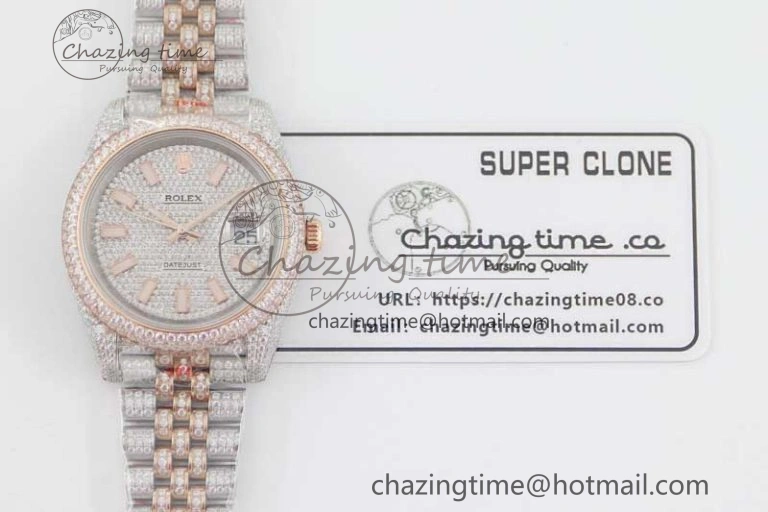 Datejust 41 SS RG Full Diamonds TWF 1:1 Best Edition Diamonds Stick Markers Dial on Jubilee Bracelet A2824