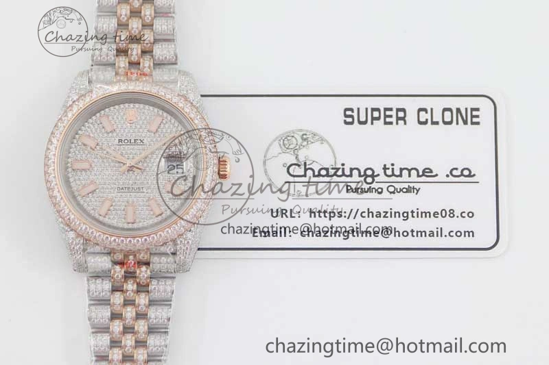 Datejust 41 SS RG Full Diamonds TWF 1:1 Best Edition Diamonds Stick Markers Dial on Jubilee Bracelet A2824