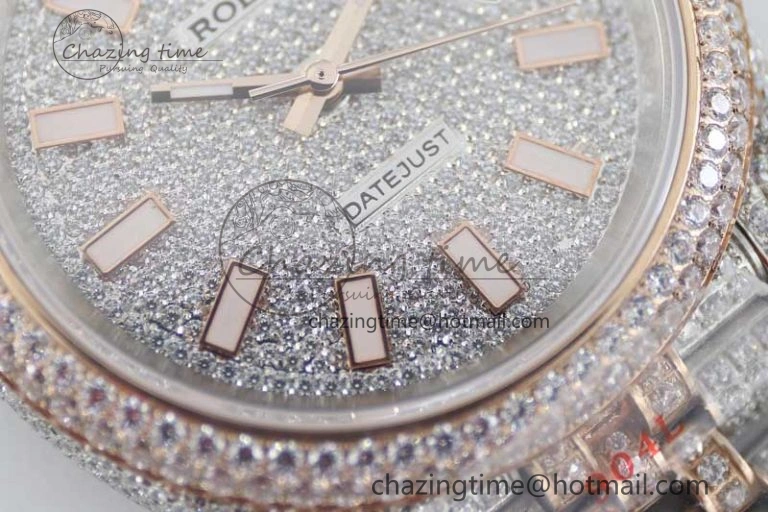 Datejust 41 SS RG Full Diamonds TWF 1:1 Best Edition Diamonds Stick Markers Dial on Jubilee Bracelet A2824