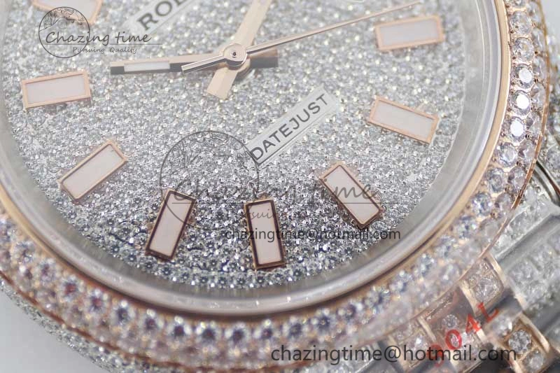 Datejust 41 SS RG Full Diamonds TWF 1:1 Best Edition Diamonds Stick Markers Dial on Jubilee Bracelet A2824