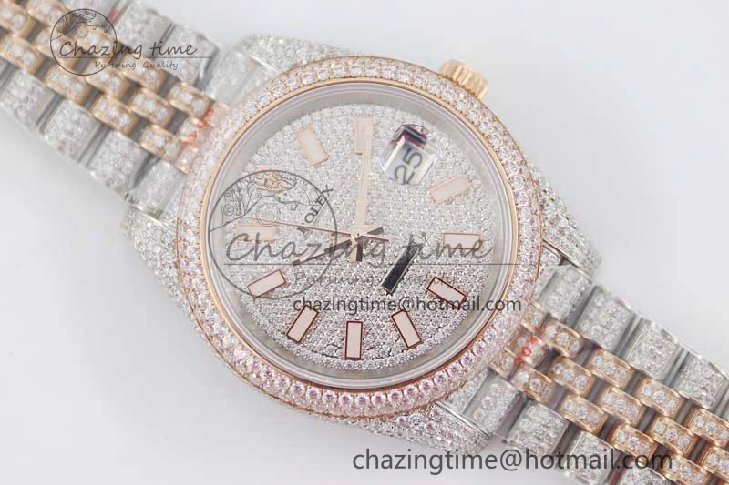Datejust 41 SS RG Full Diamonds TWF 1:1 Best Edition Diamonds Stick Markers Dial on Jubilee Bracelet A2824