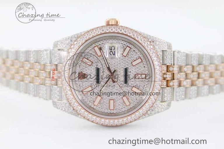 Datejust 41 SS RG Full Diamonds TWF 1:1 Best Edition Diamonds Stick Markers Dial on Jubilee Bracelet A2824