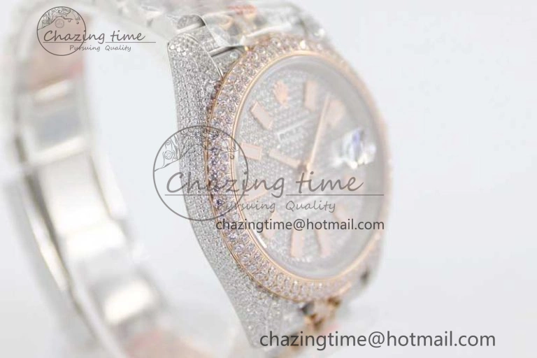 Datejust 41 SS RG Full Diamonds TWF 1:1 Best Edition Diamonds Stick Markers Dial on Jubilee Bracelet A2824