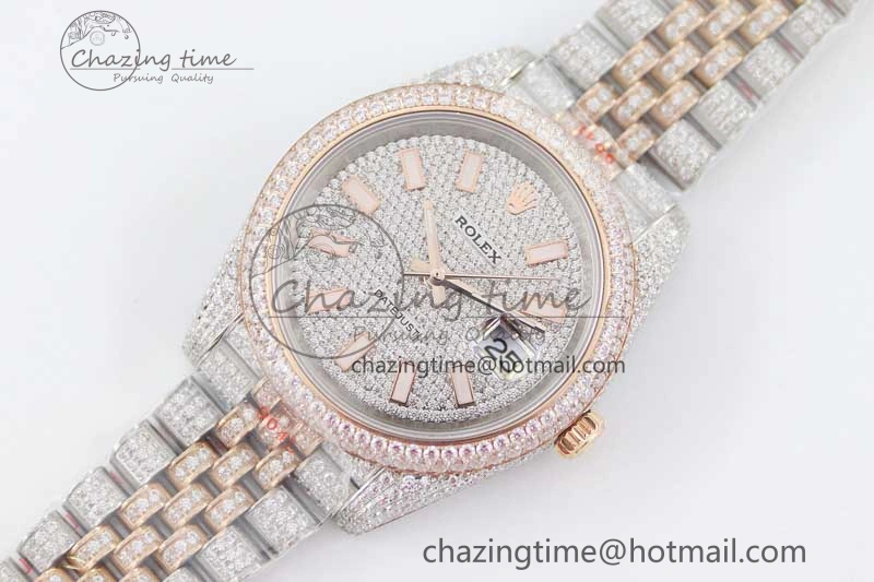 Datejust 41 SS RG Full Diamonds TWF 1:1 Best Edition Diamonds Stick Markers Dial on Jubilee Bracelet A2824