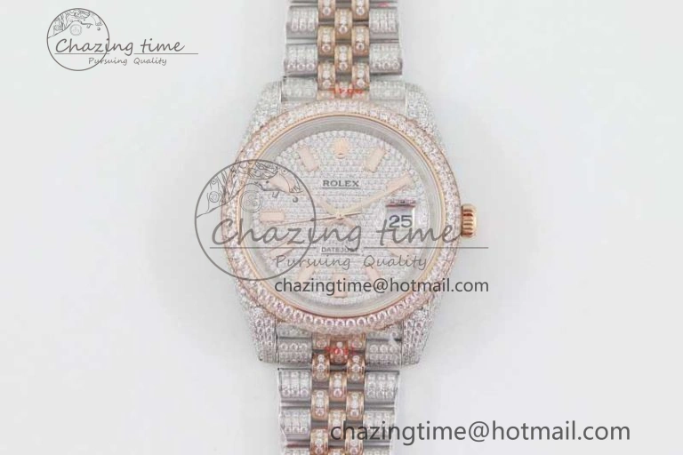 Datejust 41 SS RG Full Diamonds TWF 1:1 Best Edition Diamonds Stick Markers Dial on Jubilee Bracelet A2824