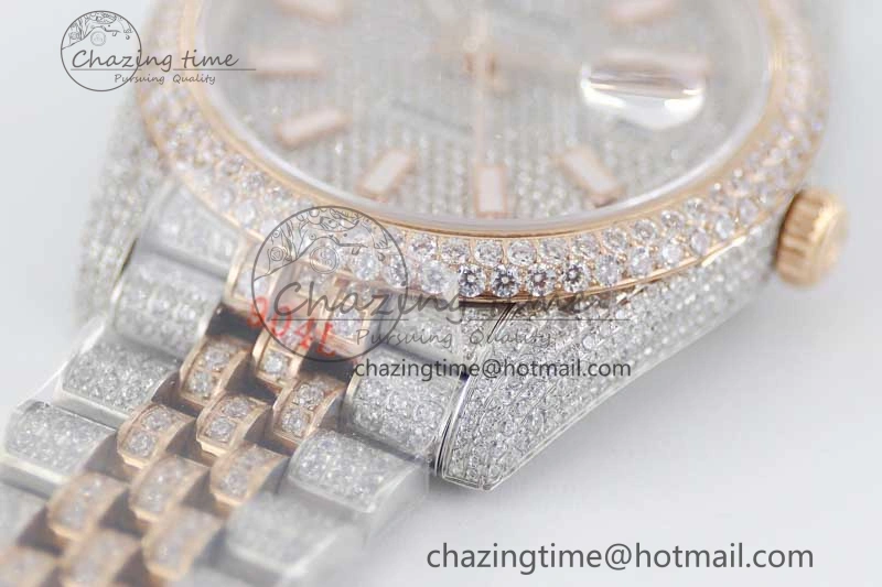 Datejust 41 SS RG Full Diamonds TWF 1:1 Best Edition Diamonds Stick Markers Dial on Jubilee Bracelet A2824