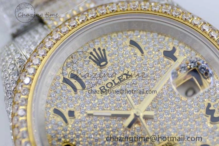 Datejust 41 SS YG Full Diamonds TWF 1:1 Best Edition Arabic Markers Dial on Bracelet A2824