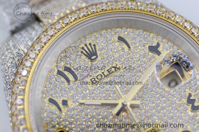 Datejust 41 SS YG Full Diamonds TWF 1:1 Best Edition Arabic Markers Dial on Bracelet A2824
