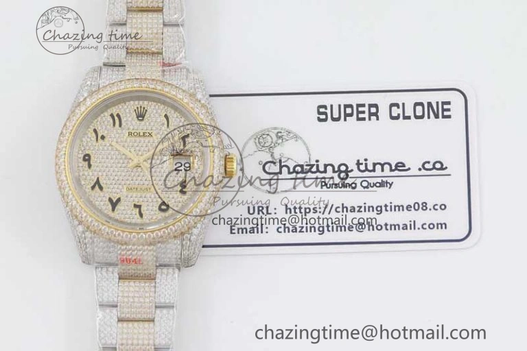 Datejust 41 SS YG Full Diamonds TWF 1:1 Best Edition Arabic Markers Dial on Bracelet A2824