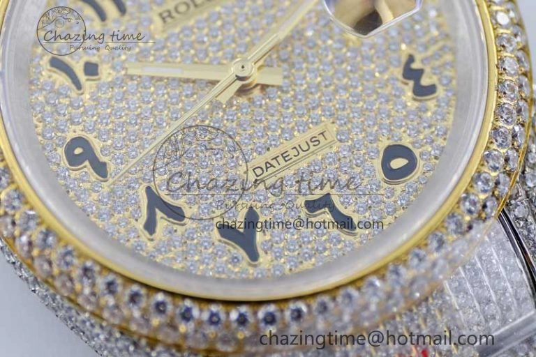 Datejust 41 SS YG Full Diamonds TWF 1:1 Best Edition Arabic Markers Dial on Bracelet A2824