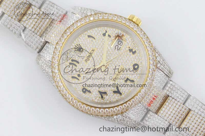 Datejust 41 SS YG Full Diamonds TWF 1:1 Best Edition Arabic Markers Dial on Bracelet A2824