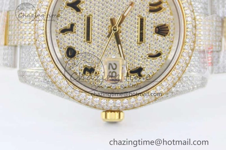 Datejust 41 SS YG Full Diamonds TWF 1:1 Best Edition Arabic Markers Dial on Bracelet A2824