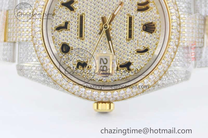 Datejust 41 SS YG Full Diamonds TWF 1:1 Best Edition Arabic Markers Dial on Bracelet A2824