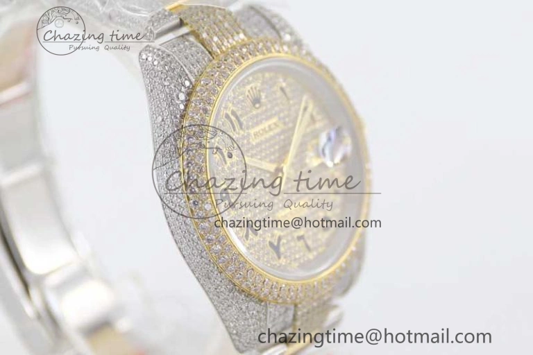 Datejust 41 SS YG Full Diamonds TWF 1:1 Best Edition Arabic Markers Dial on Bracelet A2824