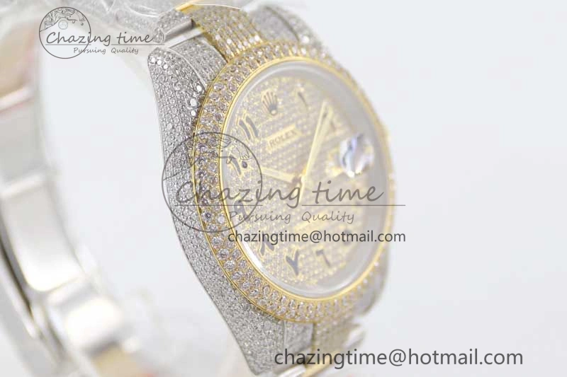 Datejust 41 SS YG Full Diamonds TWF 1:1 Best Edition Arabic Markers Dial on Bracelet A2824