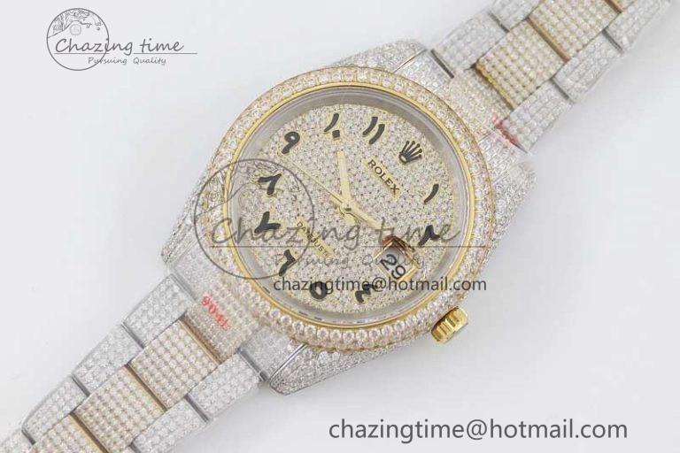 Datejust 41 SS YG Full Diamonds TWF 1:1 Best Edition Arabic Markers Dial on Bracelet A2824