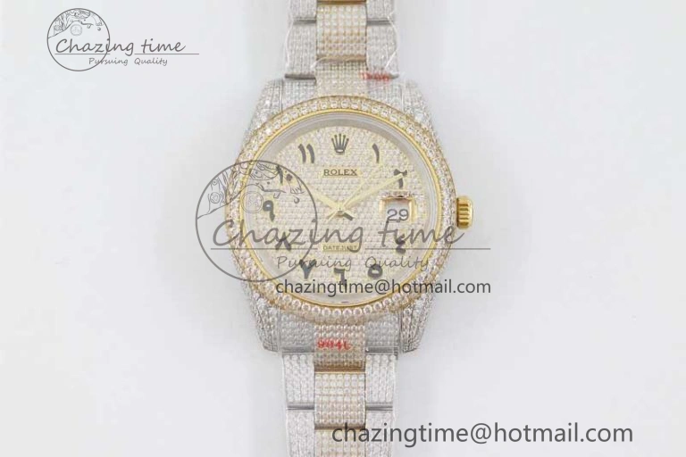 Datejust 41 SS YG Full Diamonds TWF 1:1 Best Edition Arabic Markers Dial on Bracelet A2824