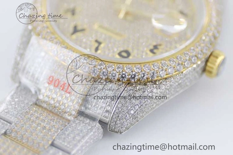 Datejust 41 SS YG Full Diamonds TWF 1:1 Best Edition Arabic Markers Dial on Bracelet A2824