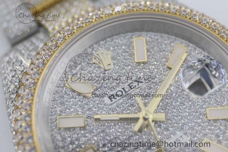 Datejust 41 SS YG Full Diamonds TWF 1:1 Best Edition Diamonds Stick Markers Dial on Bracelet A2824