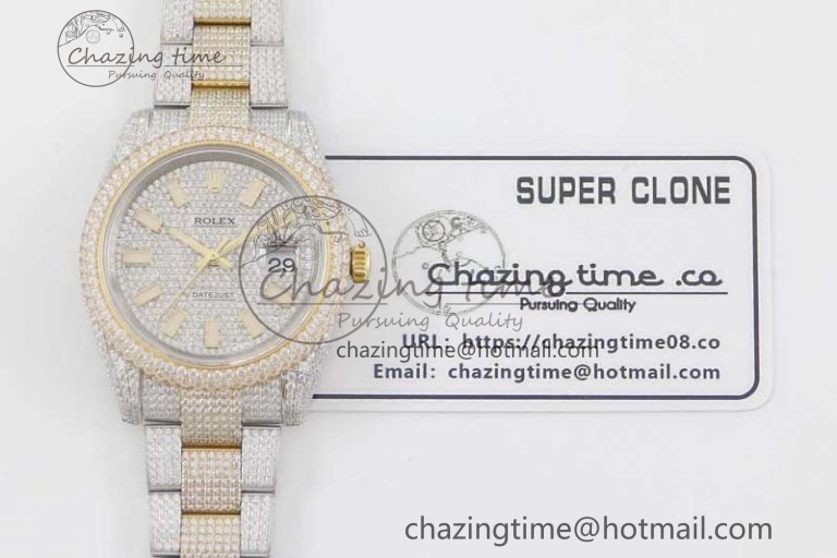 Datejust 41 SS YG Full Diamonds TWF 1:1 Best Edition Diamonds Stick Markers Dial on Bracelet A2824