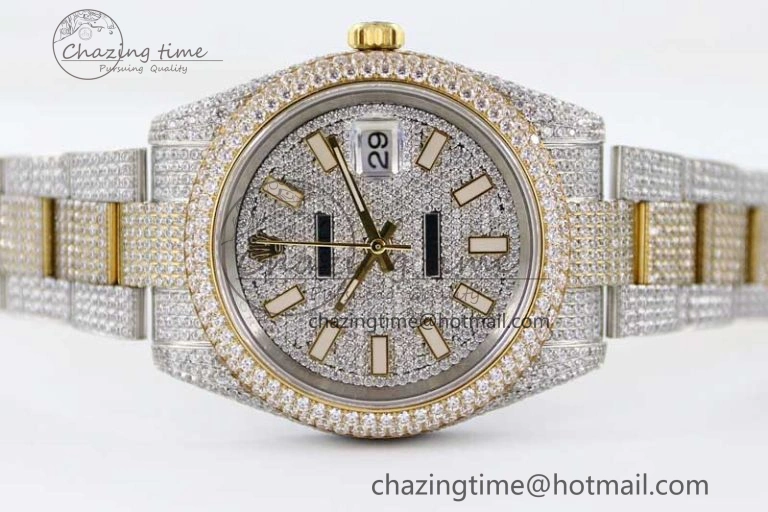 Datejust 41 SS YG Full Diamonds TWF 1:1 Best Edition Diamonds Stick Markers Dial on Bracelet A2824