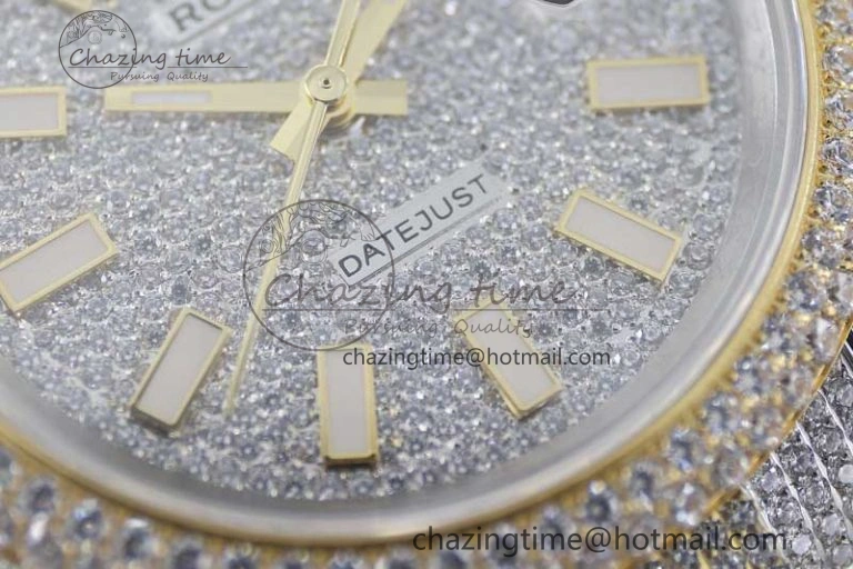 Datejust 41 SS YG Full Diamonds TWF 1:1 Best Edition Diamonds Stick Markers Dial on Bracelet A2824