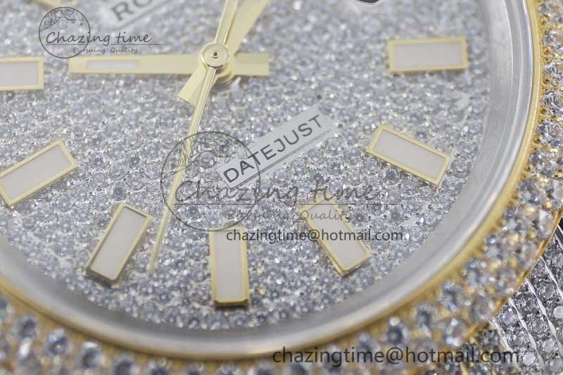 Datejust 41 SS YG Full Diamonds TWF 1:1 Best Edition Diamonds Stick Markers Dial on Bracelet A2824