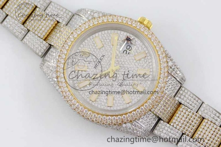 Datejust 41 SS YG Full Diamonds TWF 1:1 Best Edition Diamonds Stick Markers Dial on Bracelet A2824