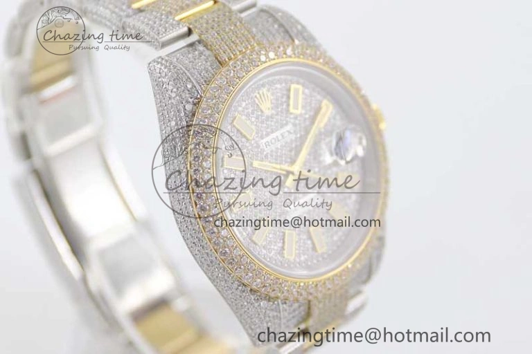 Datejust 41 SS YG Full Diamonds TWF 1:1 Best Edition Diamonds Stick Markers Dial on Bracelet A2824