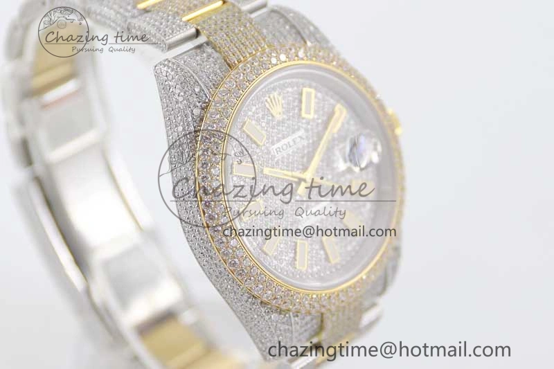 Datejust 41 SS YG Full Diamonds TWF 1:1 Best Edition Diamonds Stick Markers Dial on Bracelet A2824