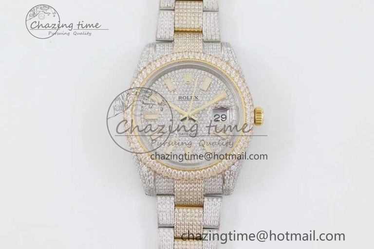 Datejust 41 SS YG Full Diamonds TWF 1:1 Best Edition Diamonds Stick Markers Dial on Bracelet A2824