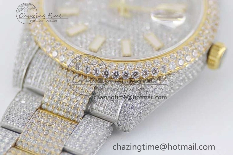 Datejust 41 SS YG Full Diamonds TWF 1:1 Best Edition Diamonds Stick Markers Dial on Bracelet A2824