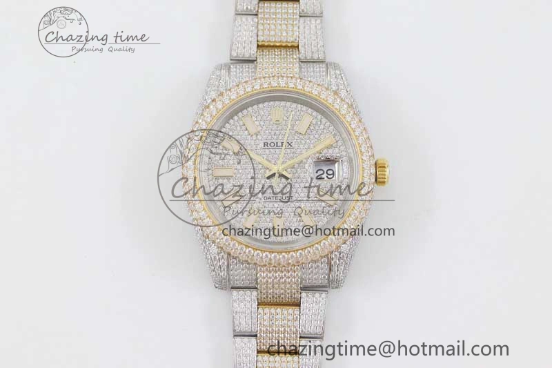 Datejust 41 SS YG Full Diamonds TWF 1:1 Best Edition Diamonds Stick Markers Dial on Bracelet A2824