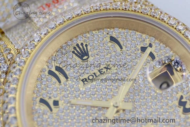 Datejust 41 YG Full Diamonds TWF 1:1 Best Edition Arabic Markers Dial on Bracelet A2824
