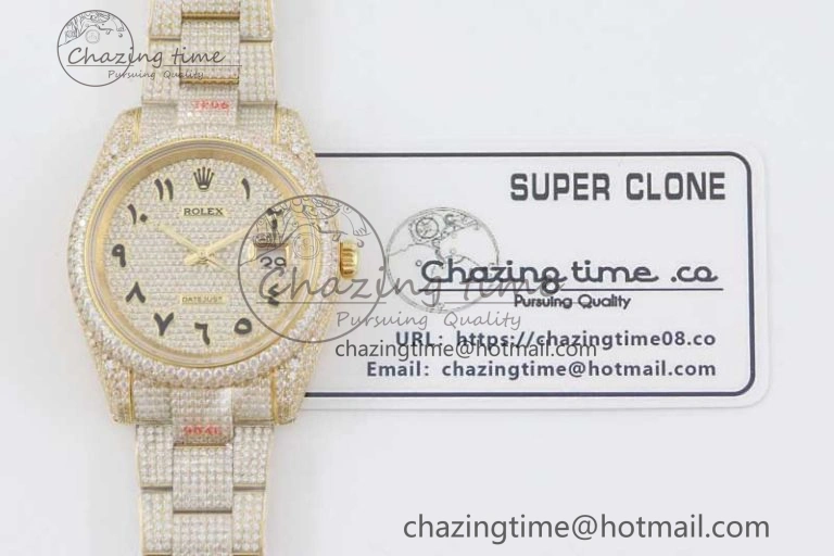 Datejust 41 YG Full Diamonds TWF 1:1 Best Edition Arabic Markers Dial on Bracelet A2824