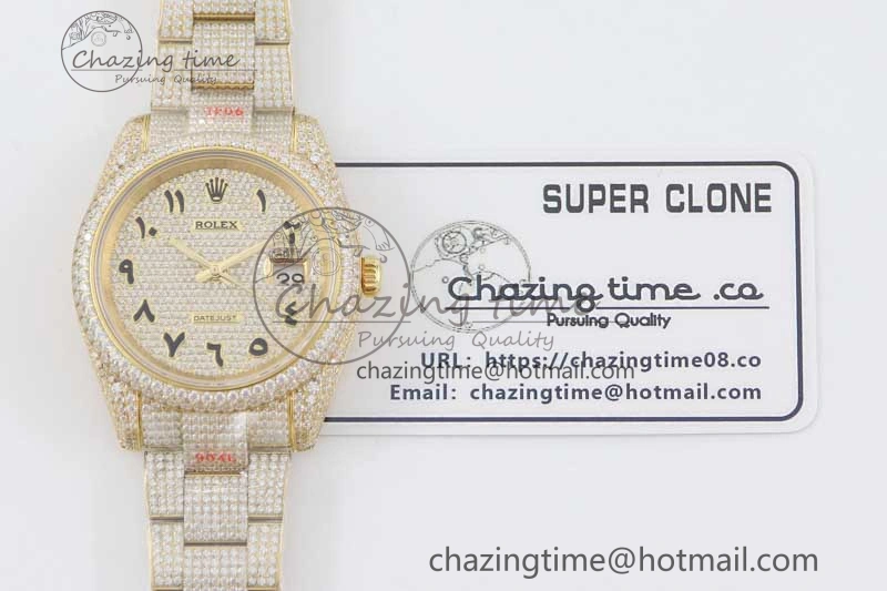 Datejust 41 YG Full Diamonds TWF 1:1 Best Edition Arabic Markers Dial on Bracelet A2824