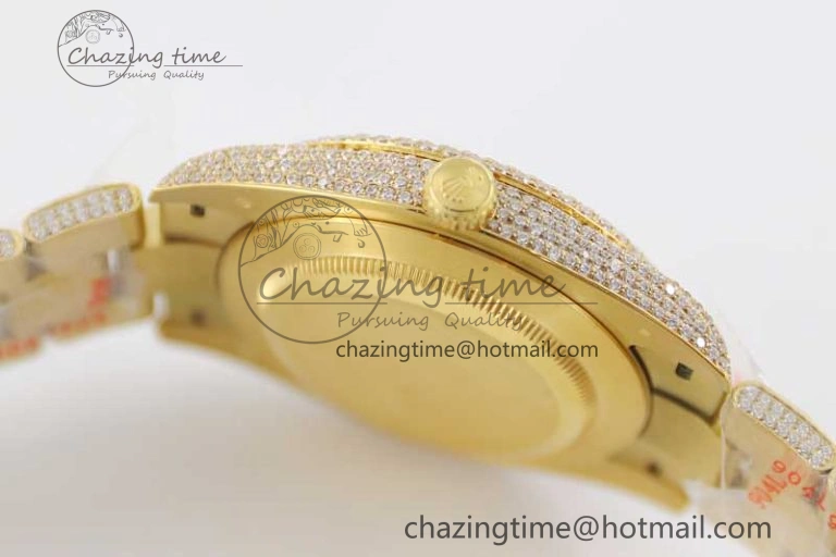 Datejust 41 YG Full Diamonds TWF 1:1 Best Edition Arabic Markers Dial on Bracelet A2824