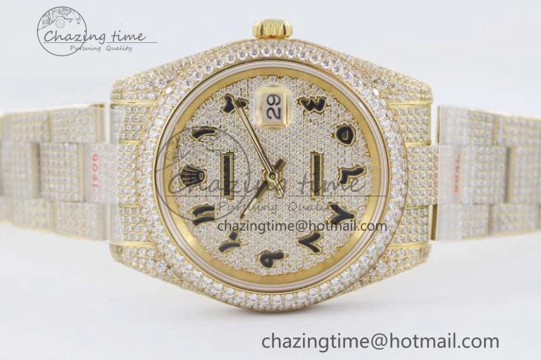 Datejust 41 YG Full Diamonds TWF 1:1 Best Edition Arabic Markers Dial on Bracelet A2824