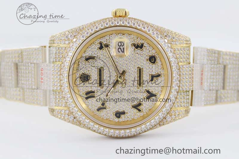Datejust 41 YG Full Diamonds TWF 1:1 Best Edition Arabic Markers Dial on Bracelet A2824