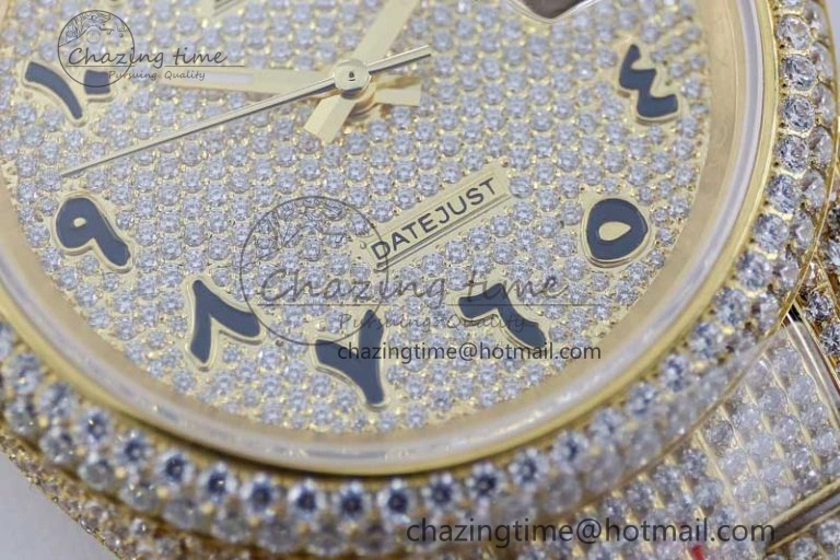 Datejust 41 YG Full Diamonds TWF 1:1 Best Edition Arabic Markers Dial on Bracelet A2824