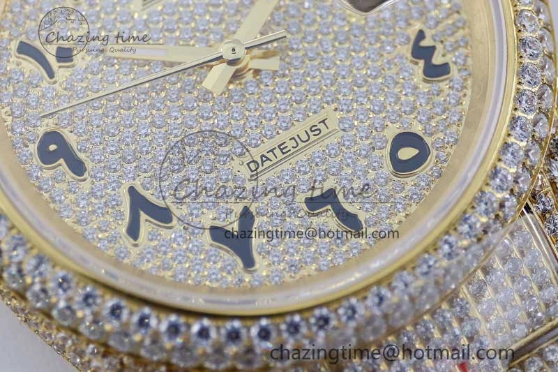 Datejust 41 YG Full Diamonds TWF 1:1 Best Edition Arabic Markers Dial on Bracelet A2824