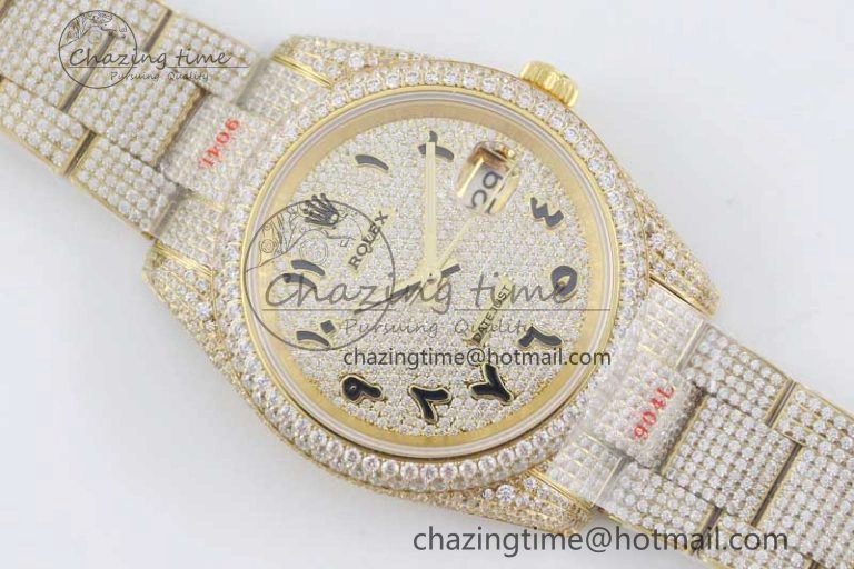 Datejust 41 YG Full Diamonds TWF 1:1 Best Edition Arabic Markers Dial on Bracelet A2824