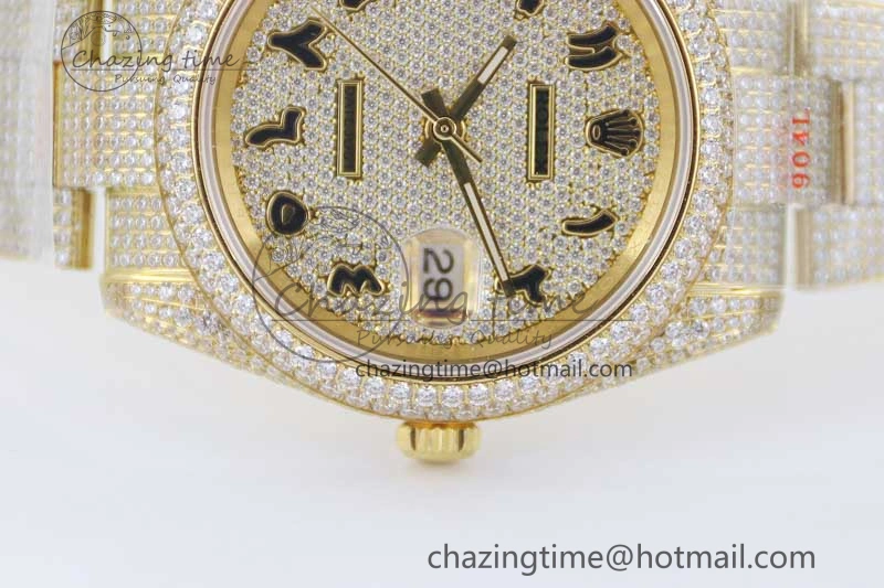 Datejust 41 YG Full Diamonds TWF 1:1 Best Edition Arabic Markers Dial on Bracelet A2824