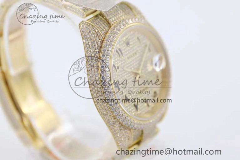 Datejust 41 YG Full Diamonds TWF 1:1 Best Edition Arabic Markers Dial on Bracelet A2824