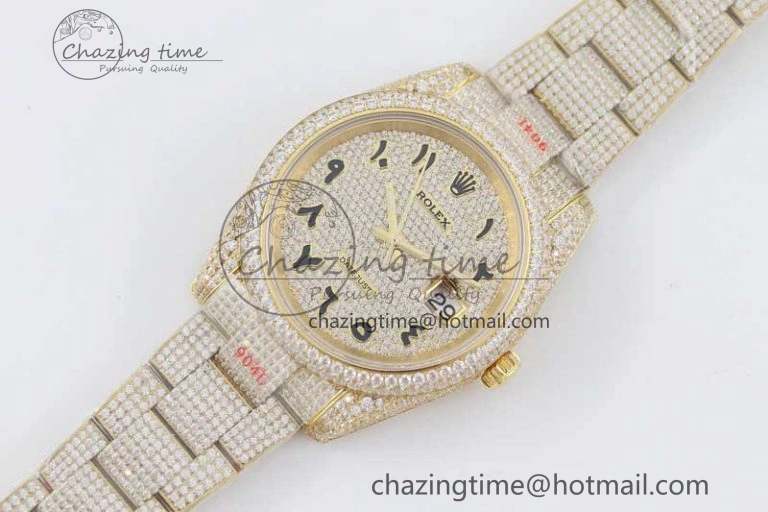 Datejust 41 YG Full Diamonds TWF 1:1 Best Edition Arabic Markers Dial on Bracelet A2824
