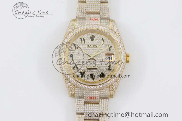 Datejust 41 YG Full Diamonds TWF 1:1 Best Edition Arabic Markers Dial on Bracelet A2824