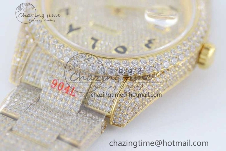Datejust 41 YG Full Diamonds TWF 1:1 Best Edition Arabic Markers Dial on Bracelet A2824