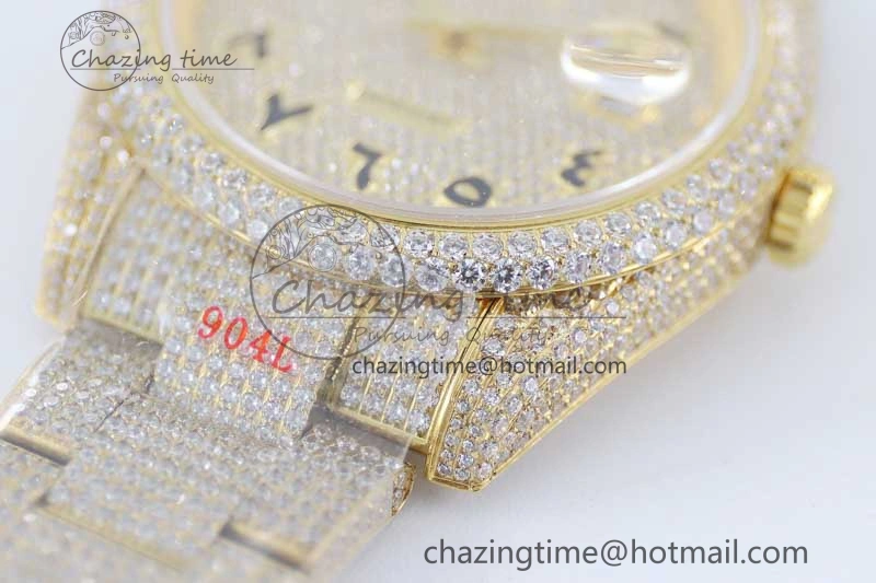 Datejust 41 YG Full Diamonds TWF 1:1 Best Edition Arabic Markers Dial on Bracelet A2824