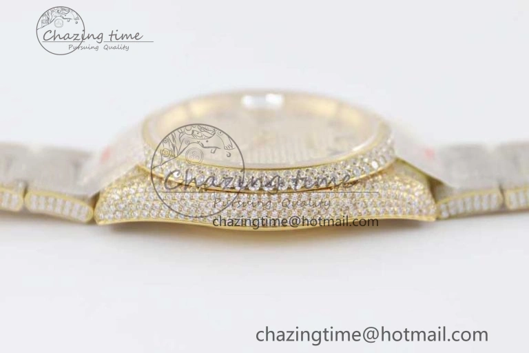 Datejust 41 YG Full Diamonds TWF 1:1 Best Edition Arabic Markers Dial on Bracelet A2824