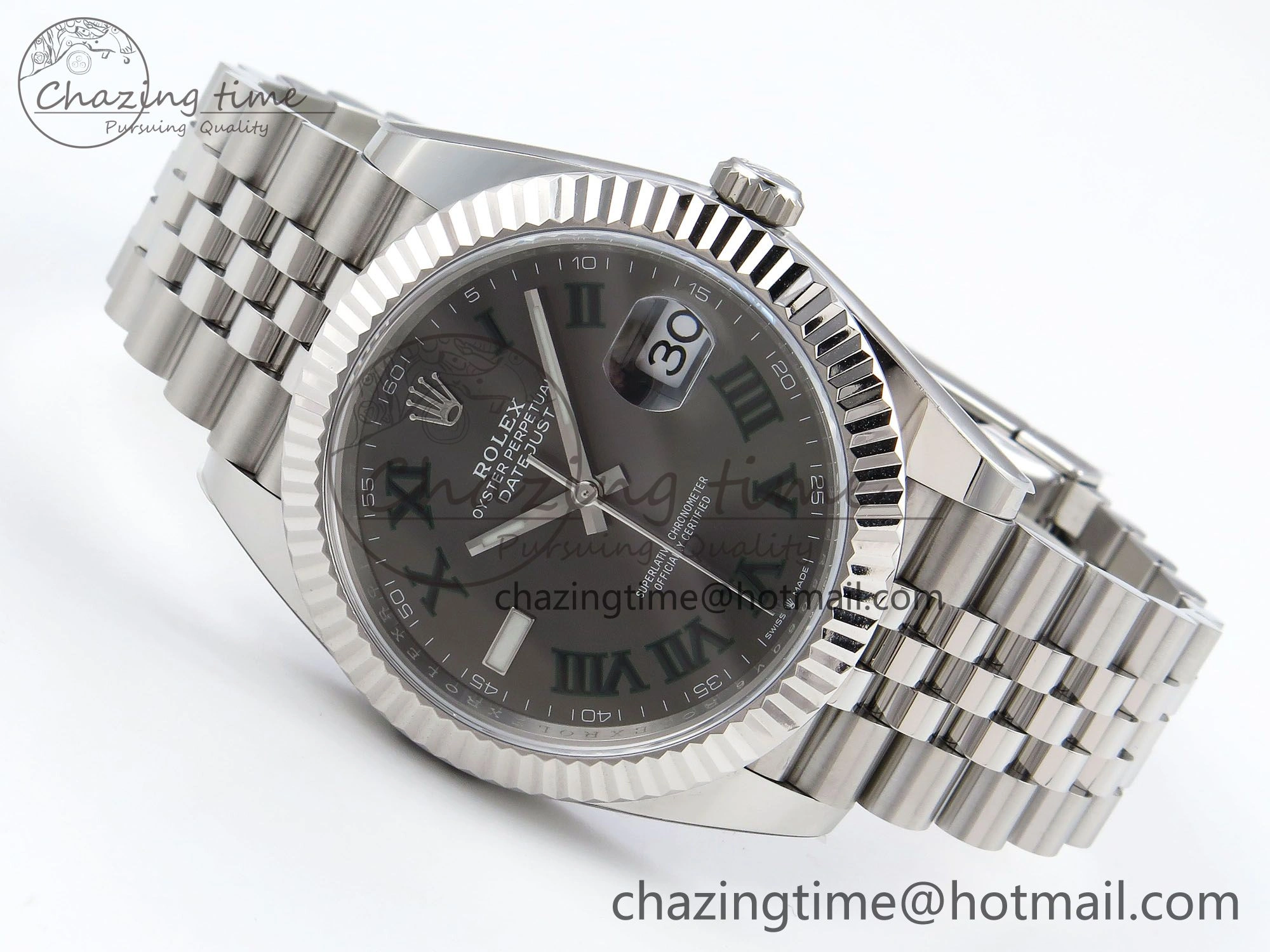 Datejust 41mm 126234 904L Steel HGF 1:1 Best Edition Gray Dial Green Roman on SS Bracelet VR3235
